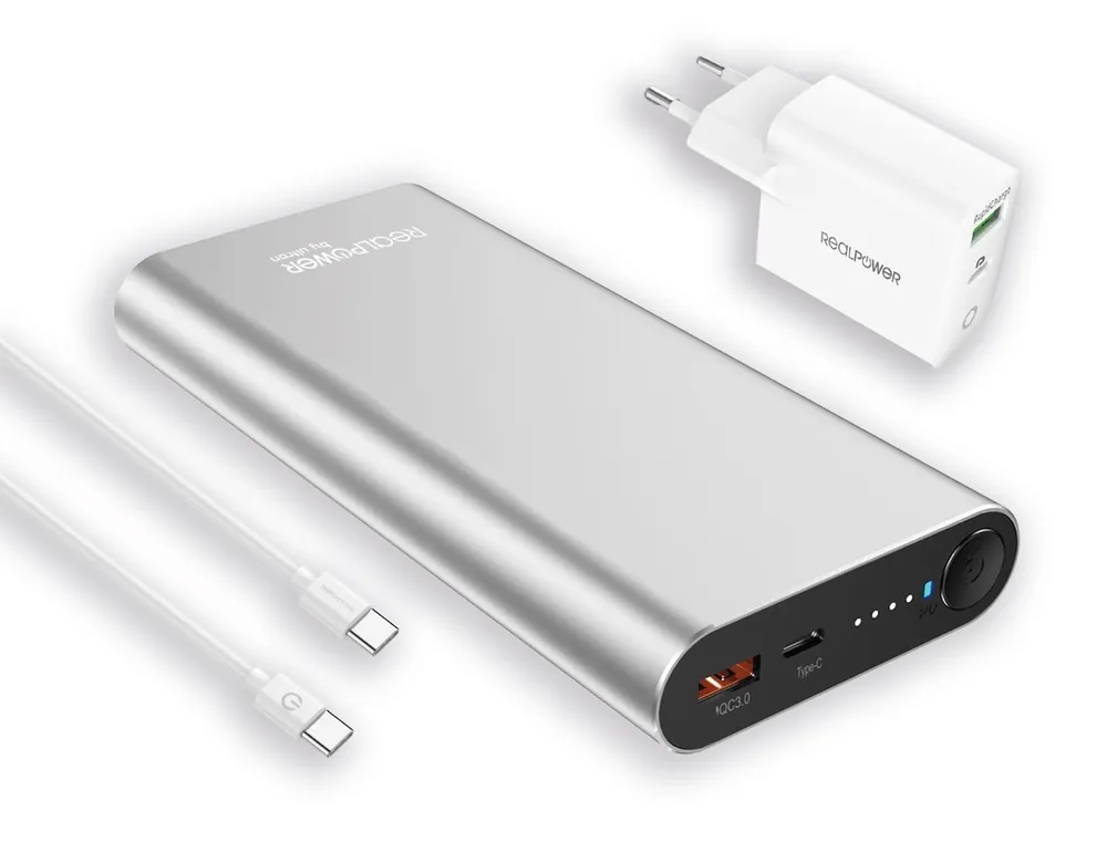 Kostenfreie Lieferung ULTRON PB-20000PD Pro PowerPack RealPower Silver Powerbank 20.000 mAh Mobiles Ladegerät
