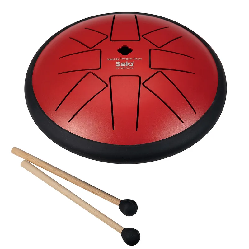 Markenprodukt SELA SE 362 Melody Tongue Drum 6 F Minor Red Steeldrum inkl. Zubehör