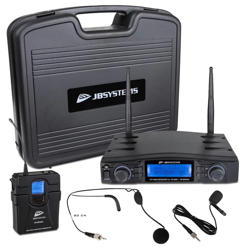 Direkt Vom Hersteller JB Systems HF-TWIN RECEIVER SET HEAD - Funkmikrofon Set mit Taschensender, Headset und Lavalier-Mikrofon