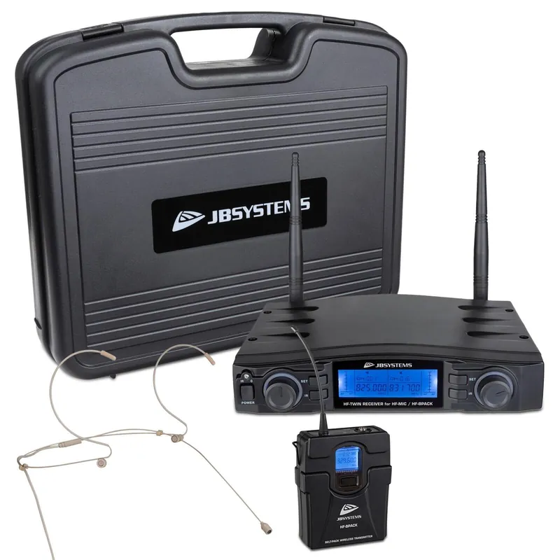 JB Systems HF-TWIN RECEIVER SET SKIN - Funkmikrofon Set mit Taschensender, Headset und Lavalier-Mikrofon Gratis Versand