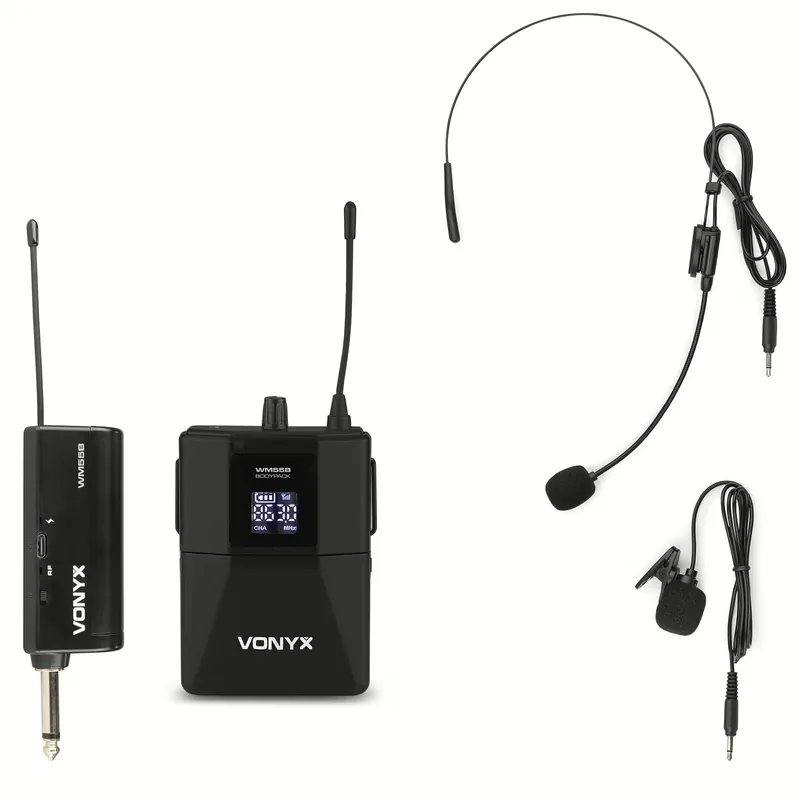 Geprüft Vonyx WM55B - Kabelloses Taschensender Mikrofonset mit Headset und Lavaliermikro