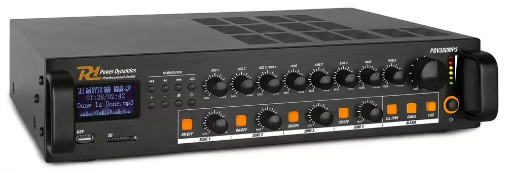 Preiswert Power Dynamics PDV360MP3 100V Verstärker mit 4 Zonen und Multimedia Player