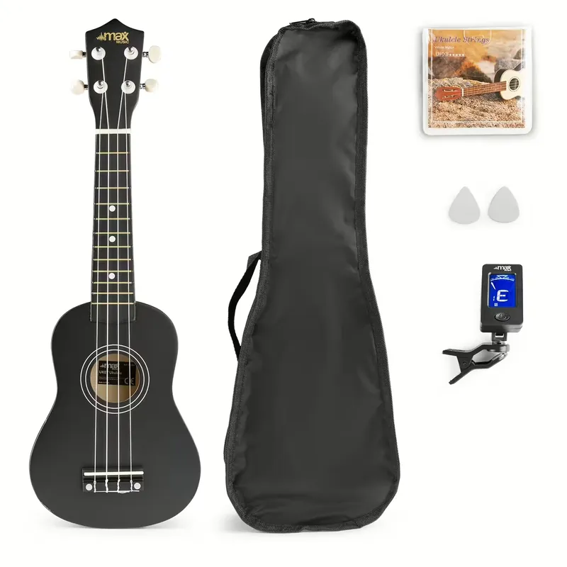 MAX UKEY Ukulele Set Sopran Schwarz Begrenztes Angebot