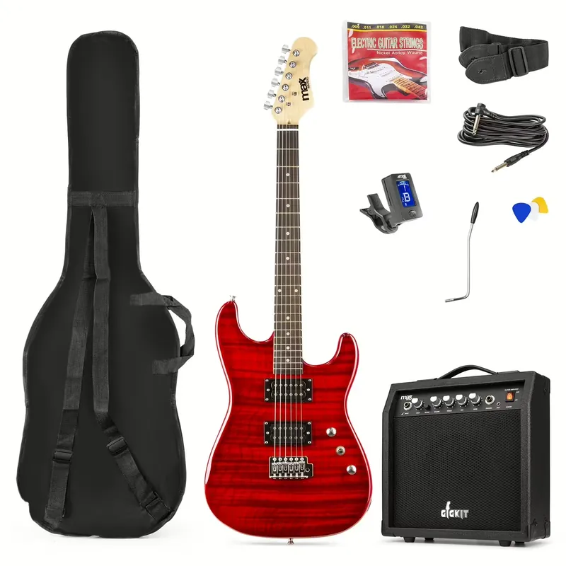 Bestpreis MAX GigKit E-Gitarren-Set quilted Style dark Red