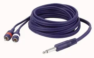 1x 6,3mm Klinke Mono auf 2x RCA Chinch 3,00 Meter Echt